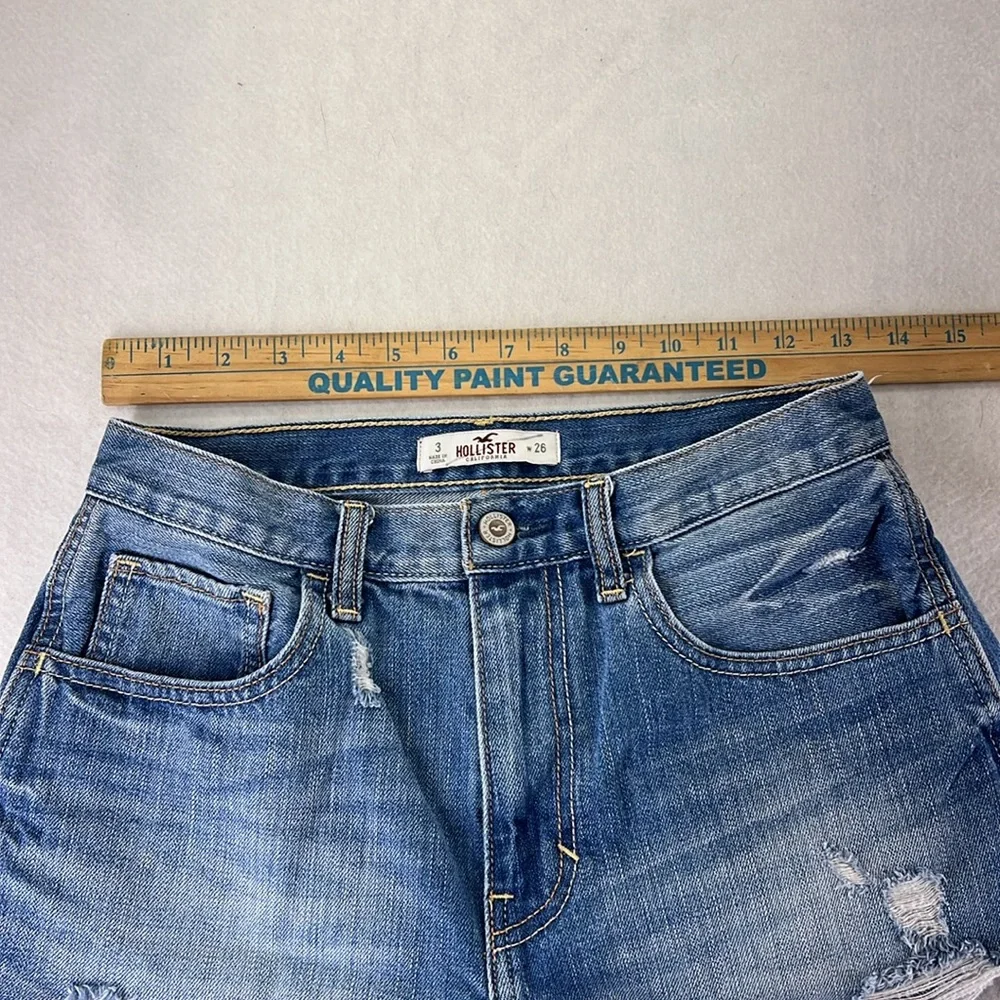 Hollister Blue Jean Shorts Cut Off Distressed Juniors Size 3 - Picture 4 of 8
